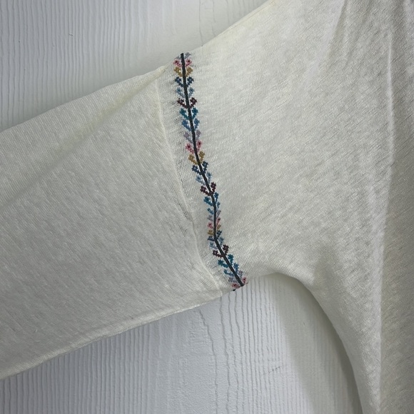 Sundance - 100 Percent Linen White Colorful Embroidered Long Sleeve Tunic SZ M - Picture 6 of 12